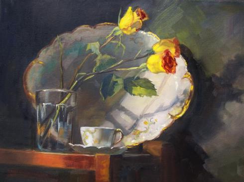 One of my favorite recent paintings, inspired by my grandmother's wedding china.